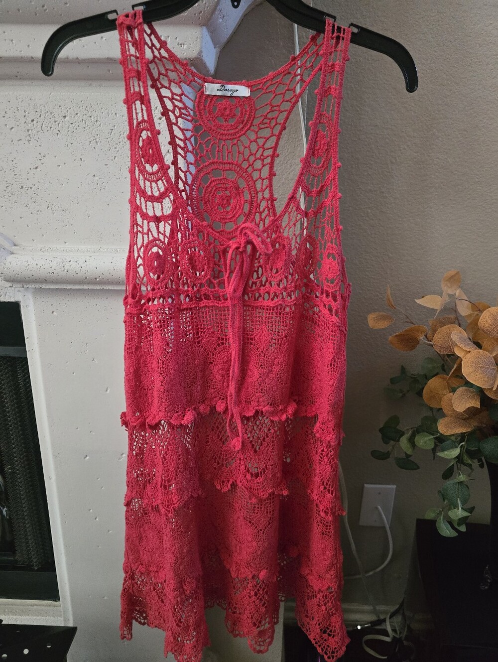 Dasayo Bright Crochet Tank Mini Dress - Red Pink Sz. Medium